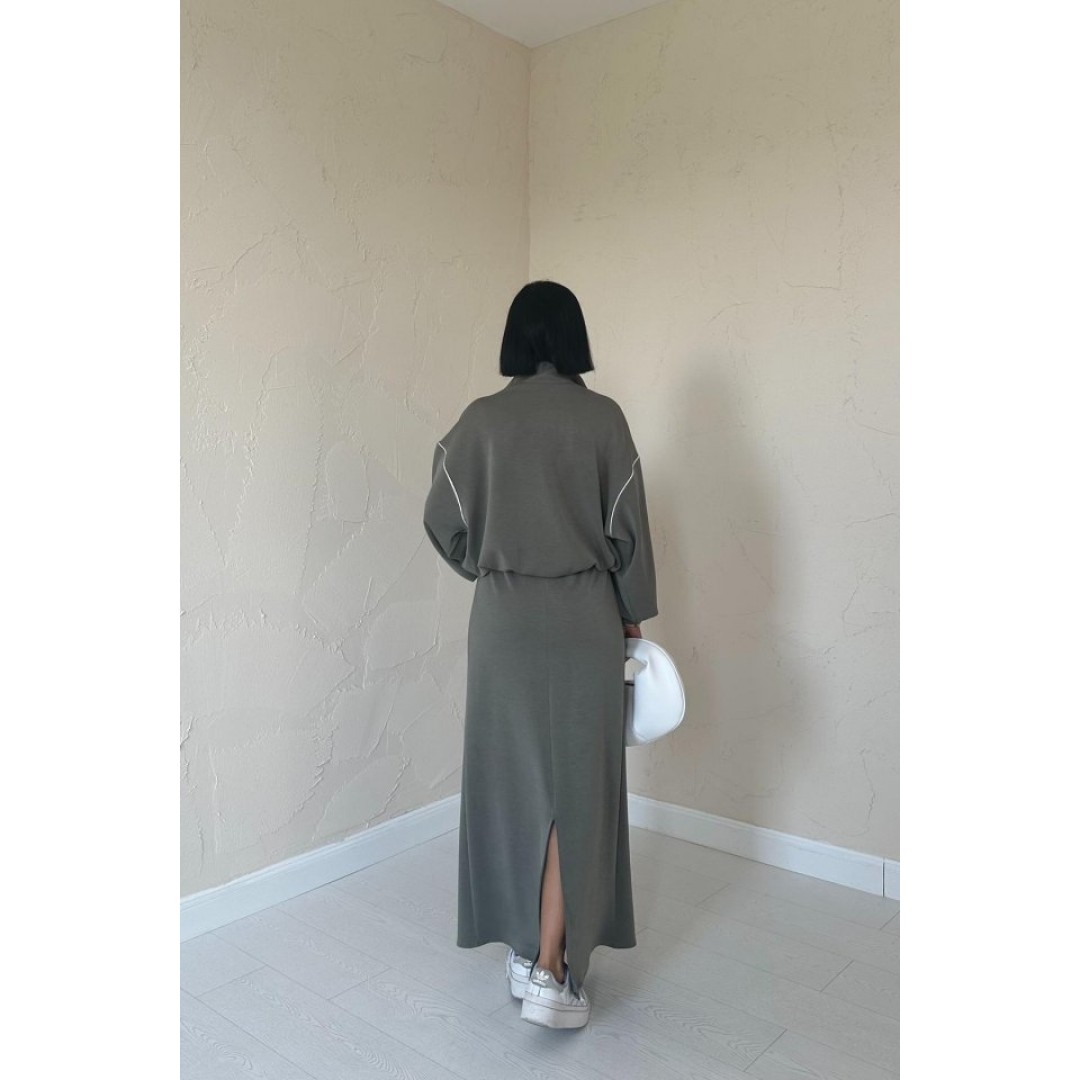 Haki Biyeli Sweatshirt Ve Etek Takım 153811