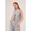 Ön Bağlama Detaylı Yelek Ve Pantolon Gri İkili Takım - 149854 Ön Bağlama Detaylı Yelek Ve Pantolon Gri İkili Takım - 149854