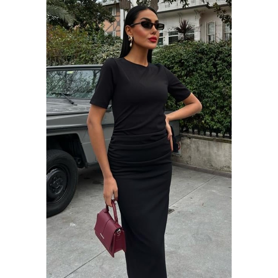 Beli Büzgülü Midi Elbise 2853 158594 Beli Büzgülü Midi Elbise 2853 158594