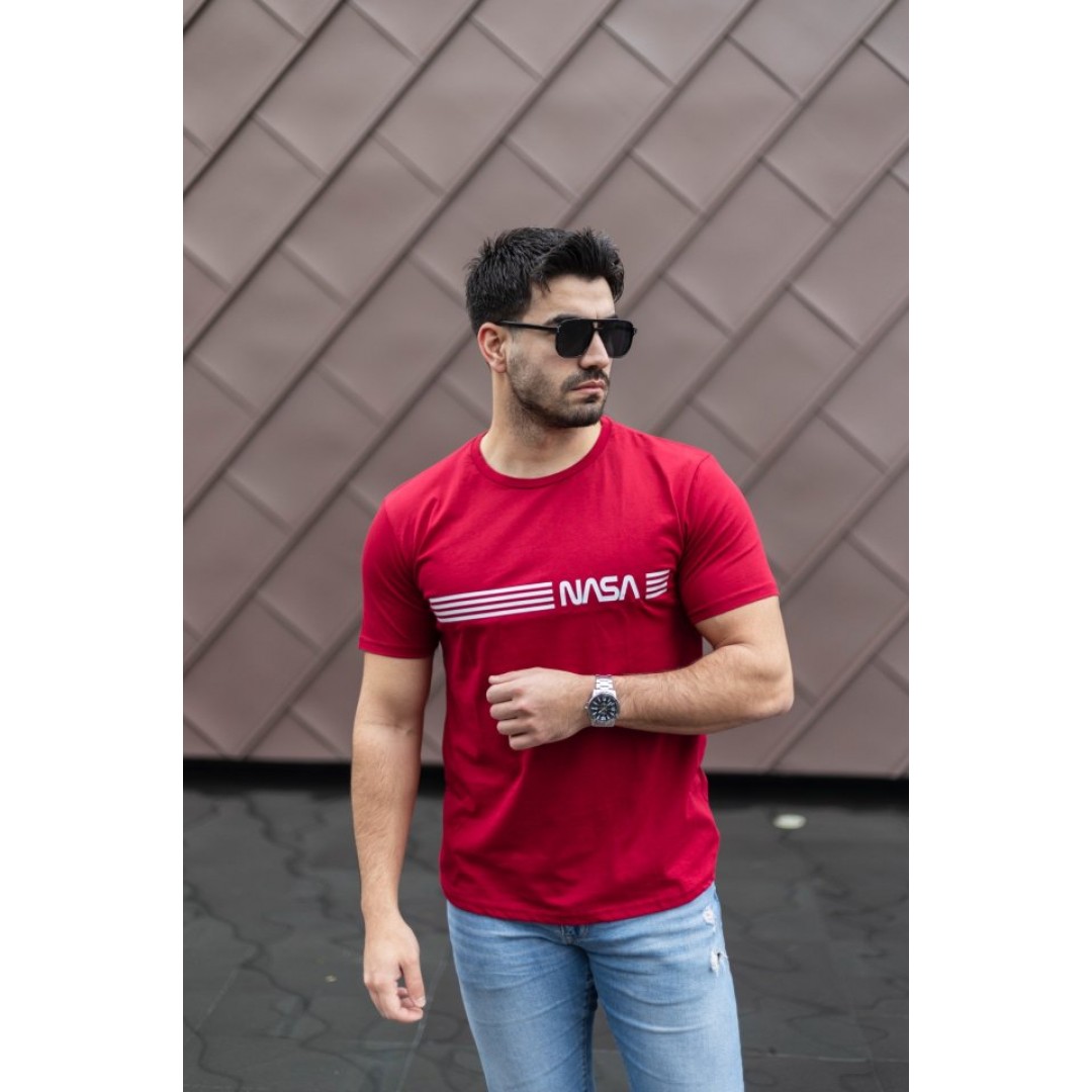 Erkek Kısa Kollu Nasa Baskı Basic Erkek T-shirt