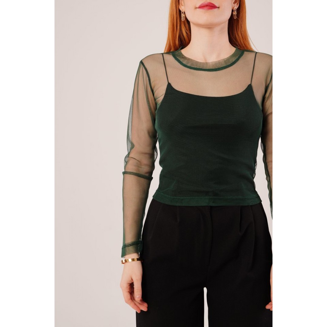 Transparan Yeşil Tül Basic Bluz 148068 Transparan Yeşil Tül Basic Bluz 148068
