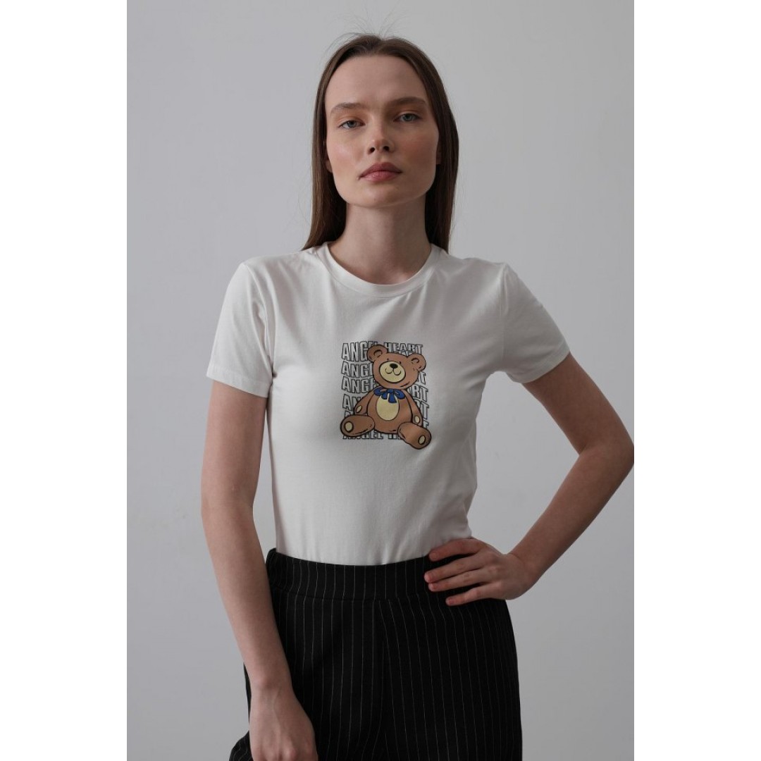 Baskı Detaylı T-shirt - Ekru - 154056 Baskı Detaylı T-shirt - Ekru - 154056