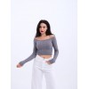 42241 TRİKO KAYIK YAKA CROP-GRİ 143849
