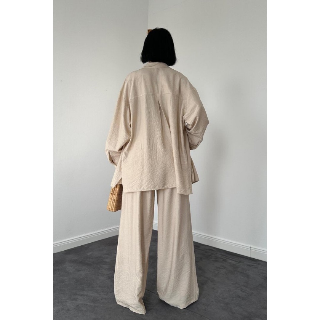 Bej Alice Gömlek Ve Bol Kesim Pantolon Takım - 148475