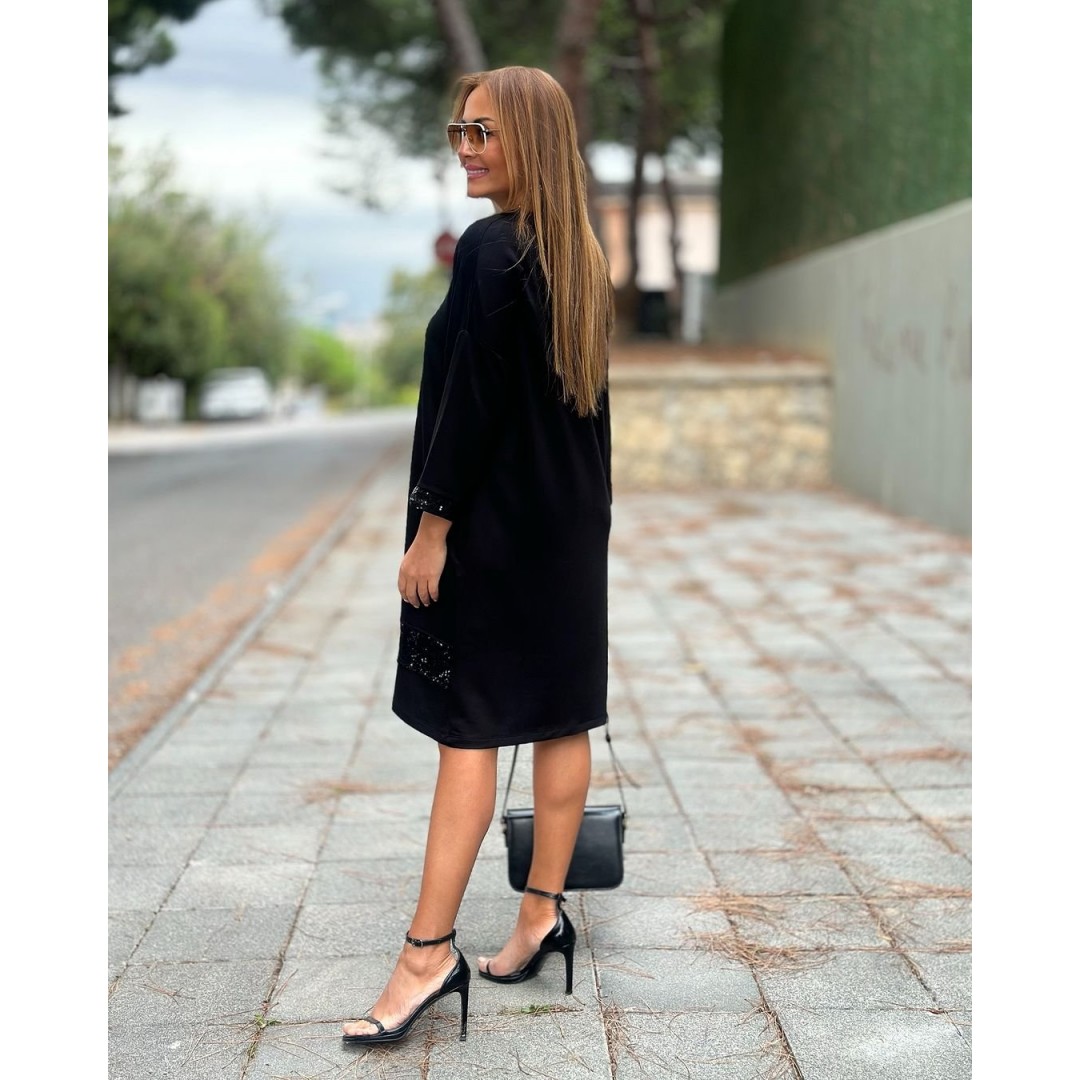 Kadın Modal Kumaş Kol Ve Etek Ucu Payetl Elbise - 132308 Kadın Modal Kumaş Kol Ve Etek Ucu Payetl Elbise - 132308