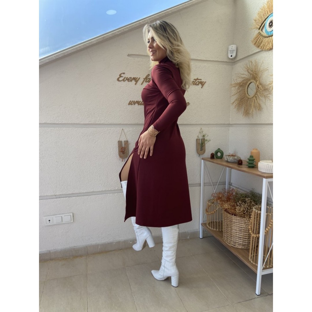 Kadın Uzun Kollu Balıkçı Yaka Derin Yırtmaç Detay Krep Elbise - 133188 Kadın Uzun Kollu Balıkçı Yaka Derin Yırtmaç Detay Krep Elbise - 133188