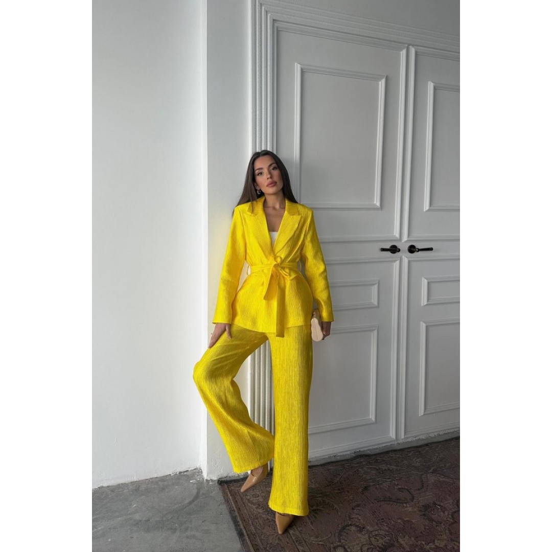 Neon Beli Kuşaklı Ceket Ve Pantolon Parlak Takım 158273 Neon Beli Kuşaklı Ceket Ve Pantolon Parlak Takım 158273