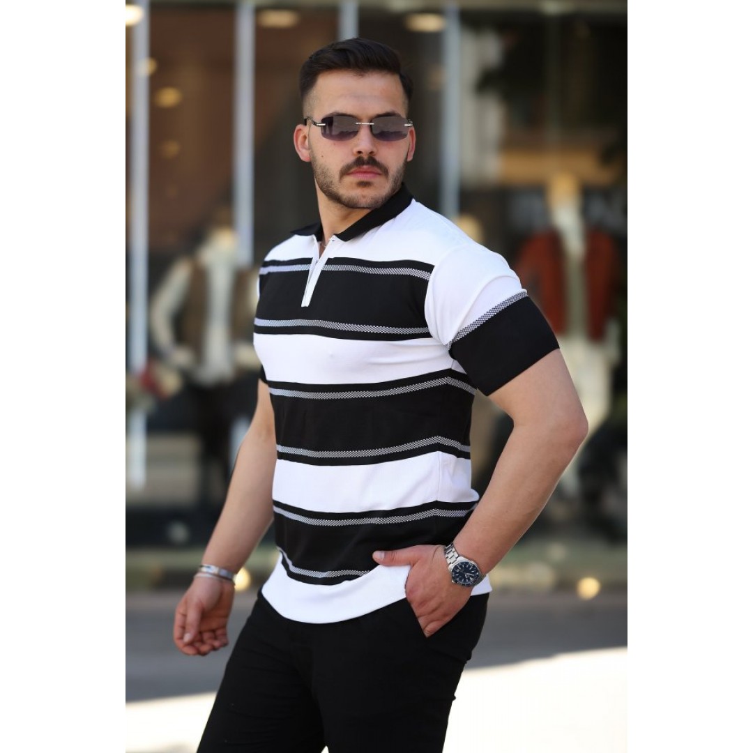 Erkek Yakalı Fermuarlı çift Renk Kısa Kollu T-shirt - 161247 Erkek Yakalı Fermuarlı çift Renk Kısa Kollu T-shirt - 161247