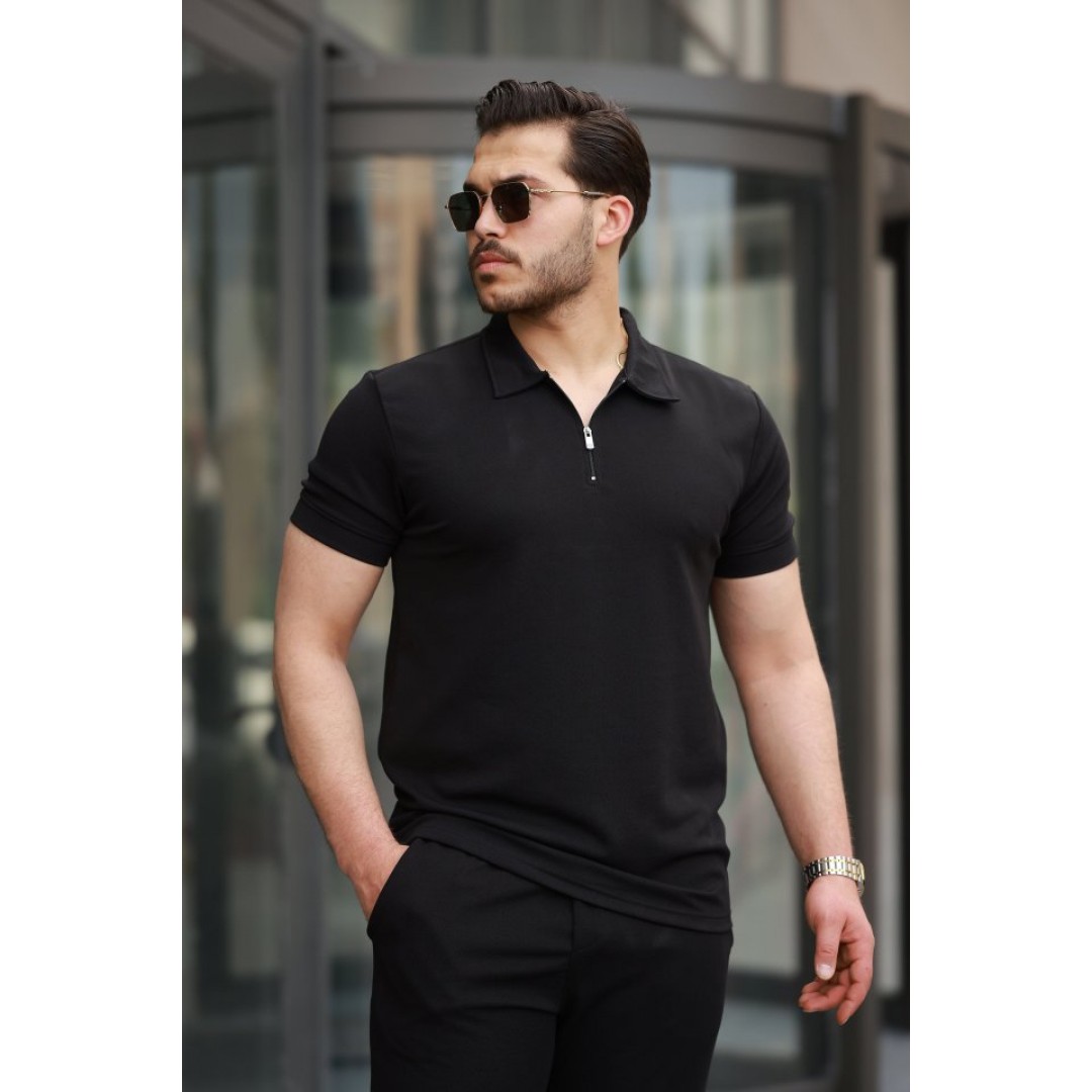 Erkek Yakalı Fermuarlı T-shirt Pantolon Ikili Rahat Takım 160464