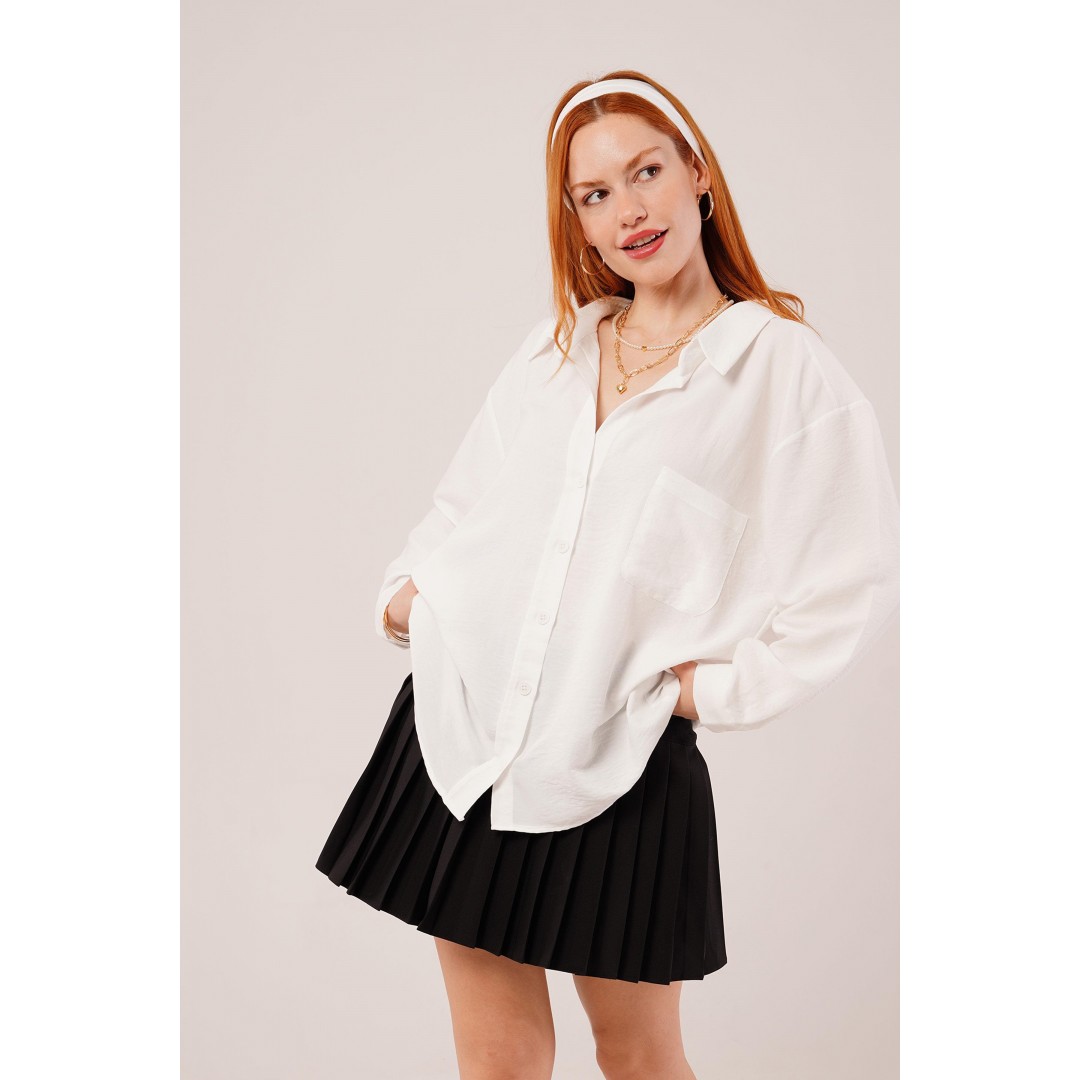 Basic Oversize Beyaz Gömlek - 147317 Basic Oversize Beyaz Gömlek - 147317