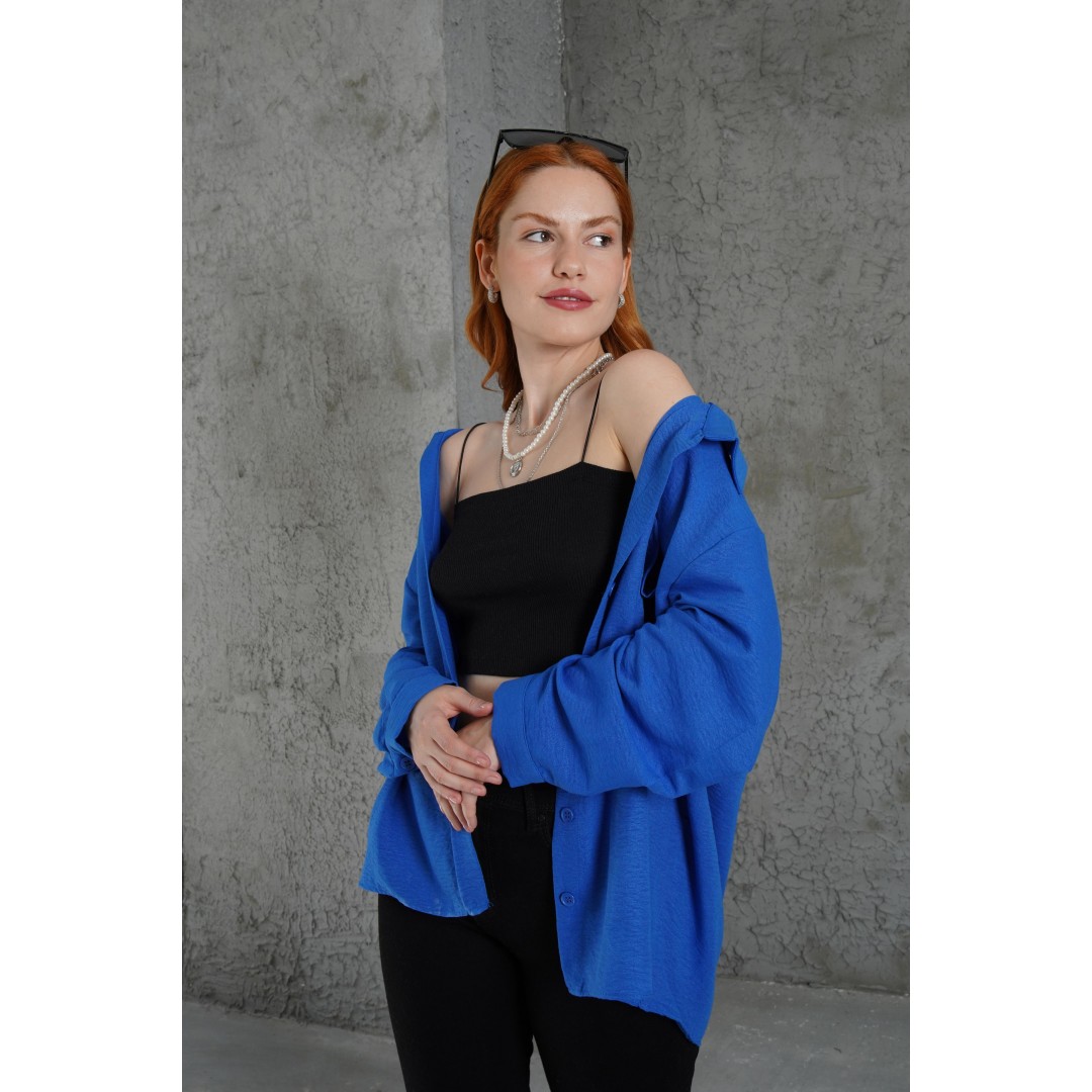 Basic Oversize Saks Gömlek - 147319 Basic Oversize Saks Gömlek - 147319