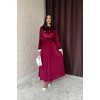 Bordo Yakası Taşlı Garnili Kadife Elbise - 154413 Bordo Yakası Taşlı Garnili Kadife Elbise - 154413