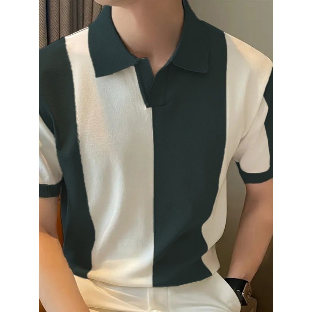 Erkek Kısa Kollu Polo Yakalı Blok Desenli Triko Bluz 161011 Erkek Kısa Kollu Polo Yakalı Blok Desenli Triko Bluz 161011