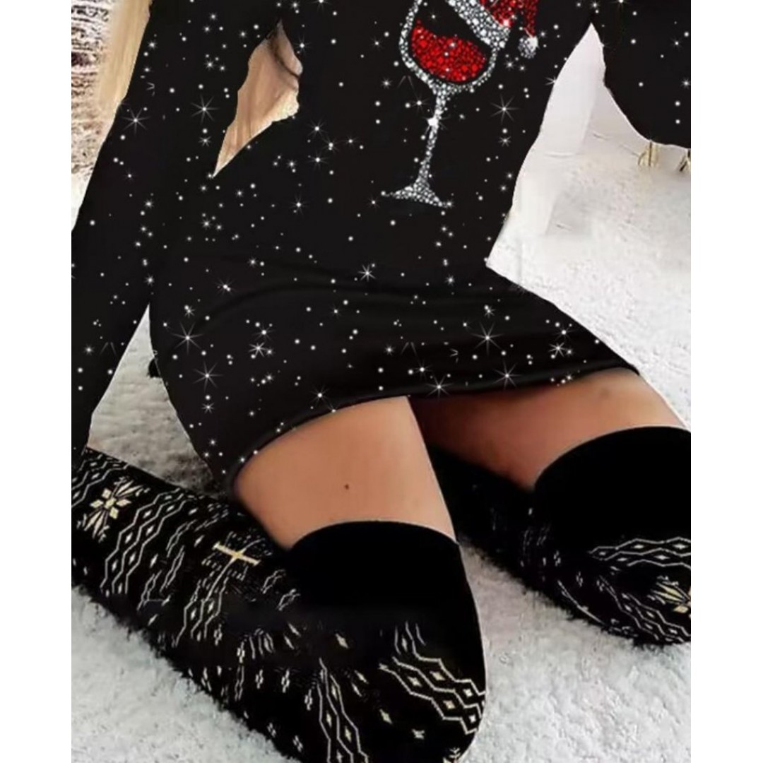 Kadın Uzun Kollu Taş Kadeh Baskı Mikro Mini Boy Elbise - 136361 Kadın Uzun Kollu Taş Kadeh Baskı Mikro Mini Boy Elbise - 136361