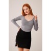 Geniş Yaka Gri Basic Body Bluz 148077