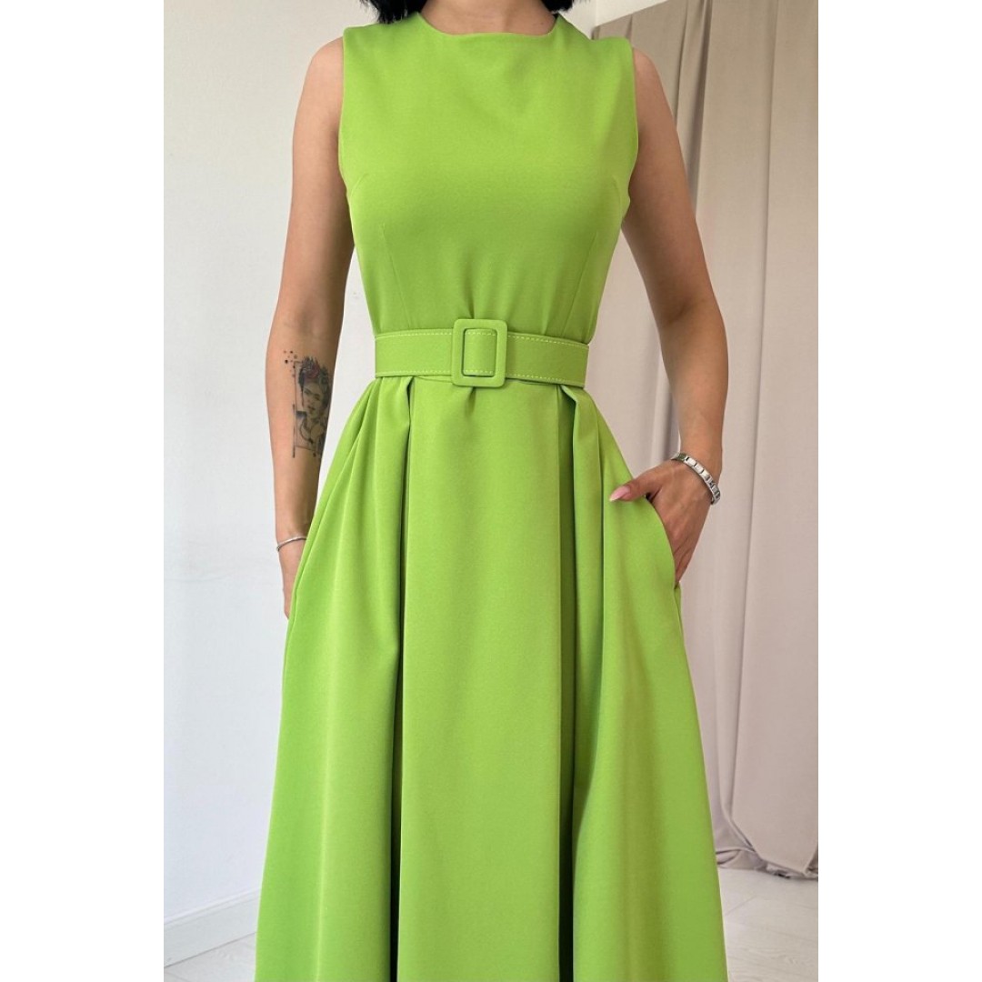 Fıstık Yeşili Halter Yaka Kloş Elbise - 153982 Fıstık Yeşili Halter Yaka Kloş Elbise - 153982