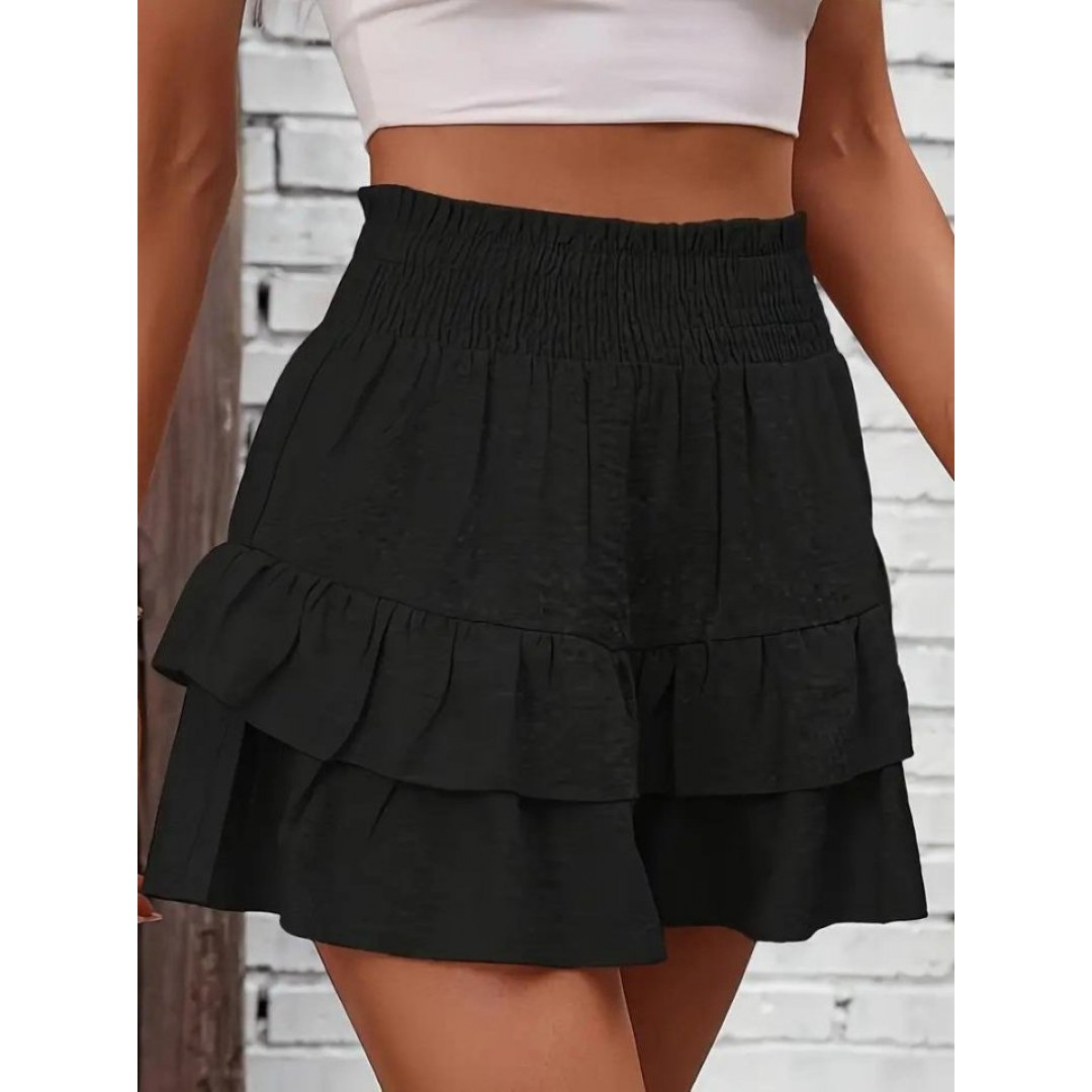 Kadın Beli Lastikli Eteği Fırfırlı Mini Etek