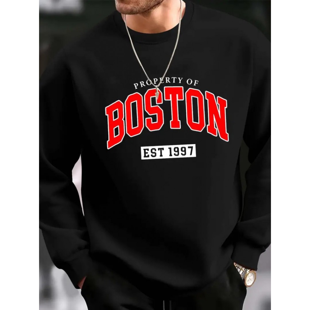 Erkek Uzun Kollu Bisiklet Yaka Boston Yazılı Iki Iplik Bluz 138685 Erkek Uzun Kollu Bisiklet Yaka Boston Yazılı Iki Iplik Bluz 138685