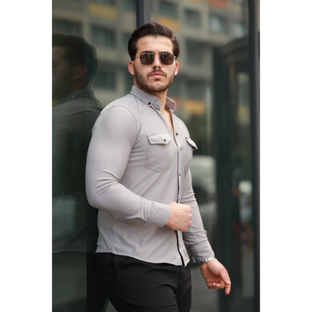 Erkek çift Cepli çıtçıt Düğmeli Uzun Kollu Gömlek 160453 Erkek çift Cepli çıtçıt Düğmeli Uzun Kollu Gömlek 160453
