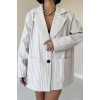 Bej Çizgili Oversize Ceket - 153644
