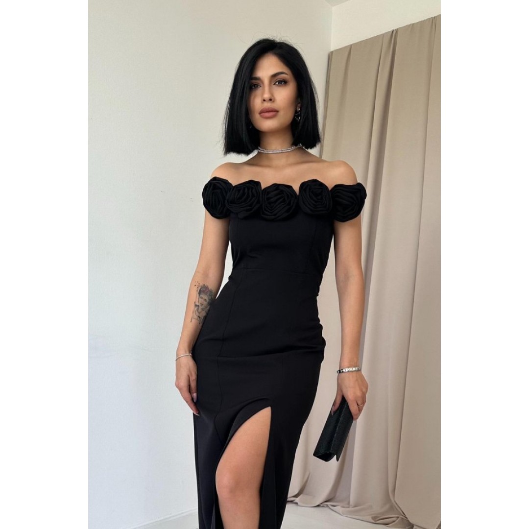 Siyah Madonna Yaka Güllü Elbise 153500