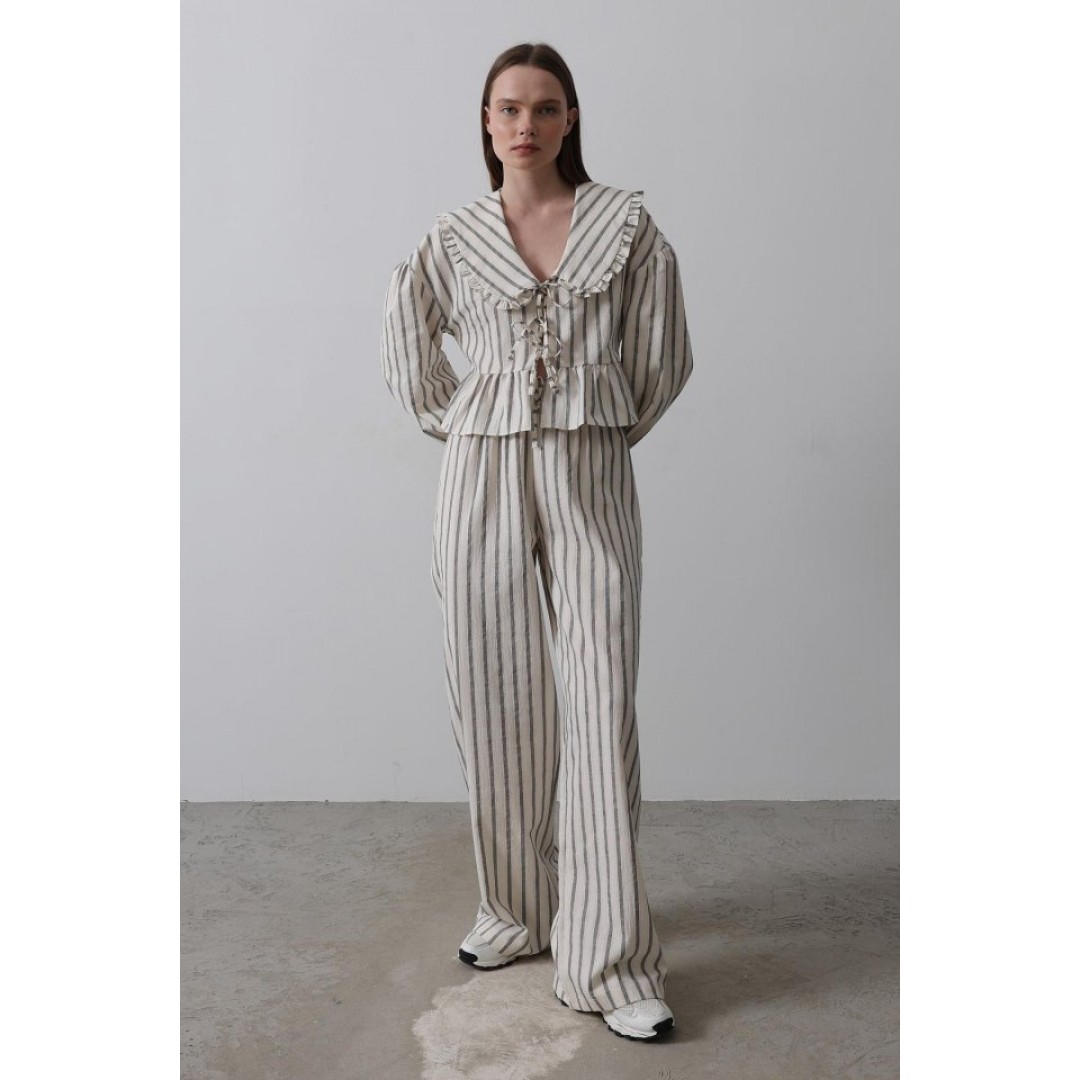 Bebe Yakalı Önü Bağlamalı Takım - Natür 152849 Bebe Yakalı Önü Bağlamalı Takım - Natür 152849