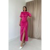 Fuşya Büzgülü Saten Elbise - 149075