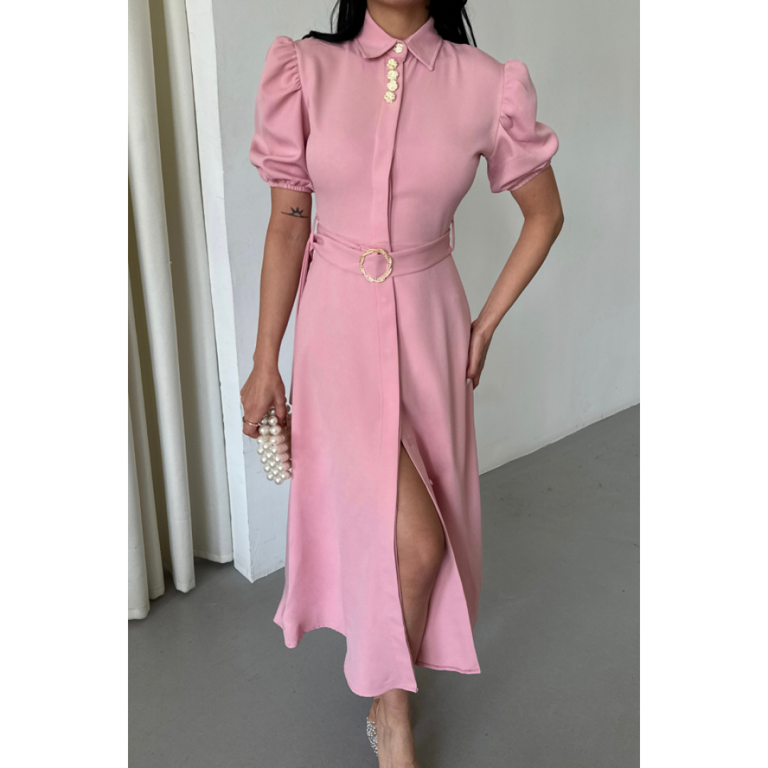 YAKA DÜĞME DETAYLI ELBİSE- Pembe 154392 YAKA DÜĞME DETAYLI ELBİSE- Pembe 154392