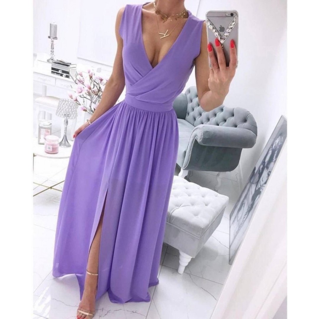 Kadın şifon Kumaş V Yaka Sıfır Kol Maxi Boy Elbise - 160867 Kadın şifon Kumaş V Yaka Sıfır Kol Maxi Boy Elbise - 160867