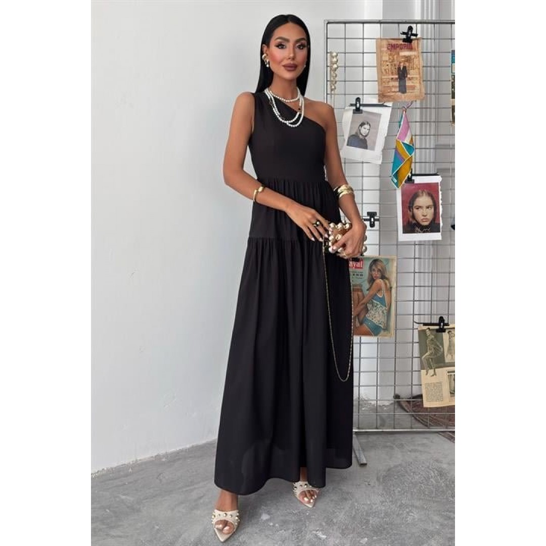 Tek Omuzlu Pile Detay Maxi Elbise 2895 160562 Tek Omuzlu Pile Detay Maxi Elbise 2895 160562