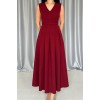 Bordo Önü Britli Pileli Elbise - 154626 Bordo Önü Britli Pileli Elbise - 154626