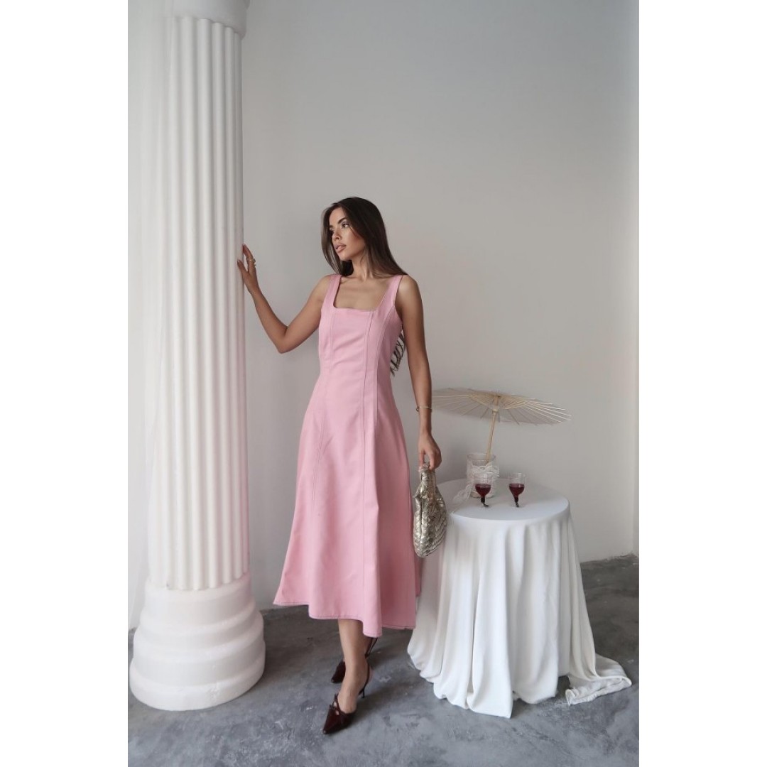 Pembe Çift Dikişli Gabardin Elbise 163699 Pembe Çift Dikişli Gabardin Elbise 163699