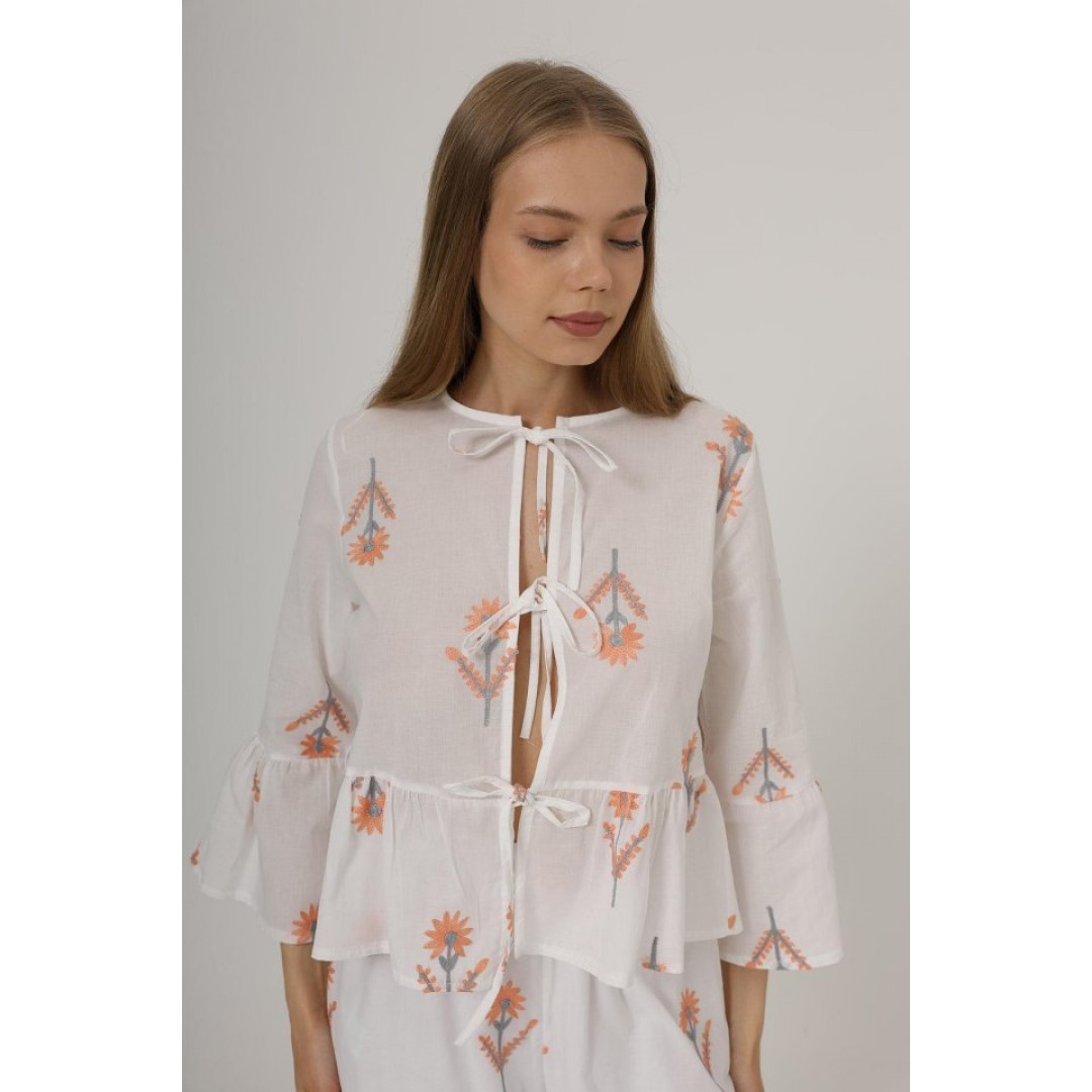 Fiyonk Bağlamalı Brode Bluz - Beyaz 162573 Fiyonk Bağlamalı Brode Bluz - Beyaz 162573