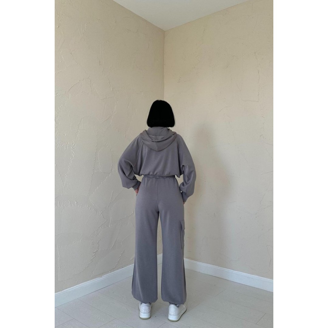 Füme Kapüşonlu Sweatshirt Ve Kargo Pantolon Takım 153688 Füme Kapüşonlu Sweatshirt Ve Kargo Pantolon Takım 153688