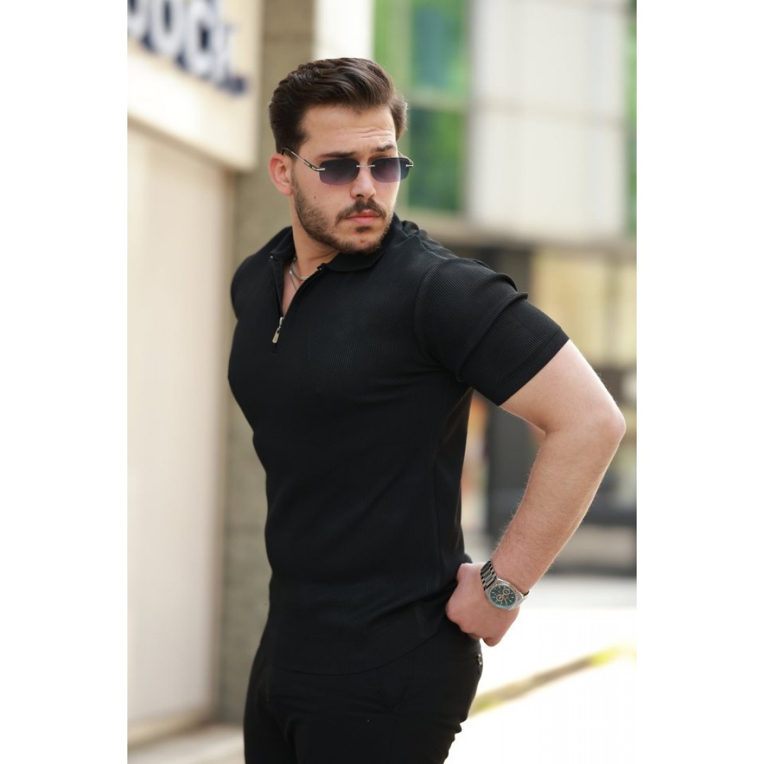 Erkek Fermuarlı Yakalı Kısa Kollu Tshirt - 159165