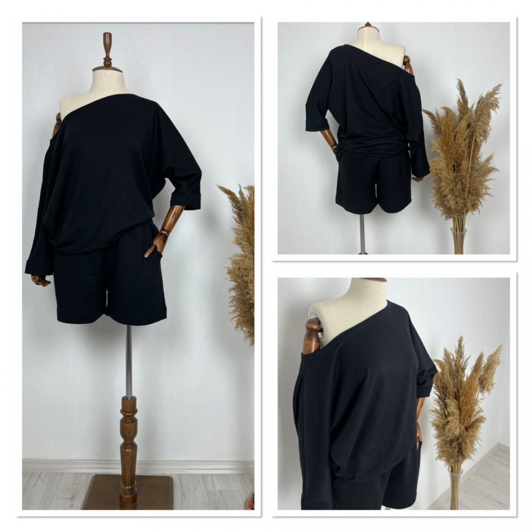 Kadın Kayık Yaka Oversize Asimetrik Bluz Ve şort Iki Iplik Takım - 140594 Kadın Kayık Yaka Oversize Asimetrik Bluz Ve şort Iki Iplik Takım - 140594
