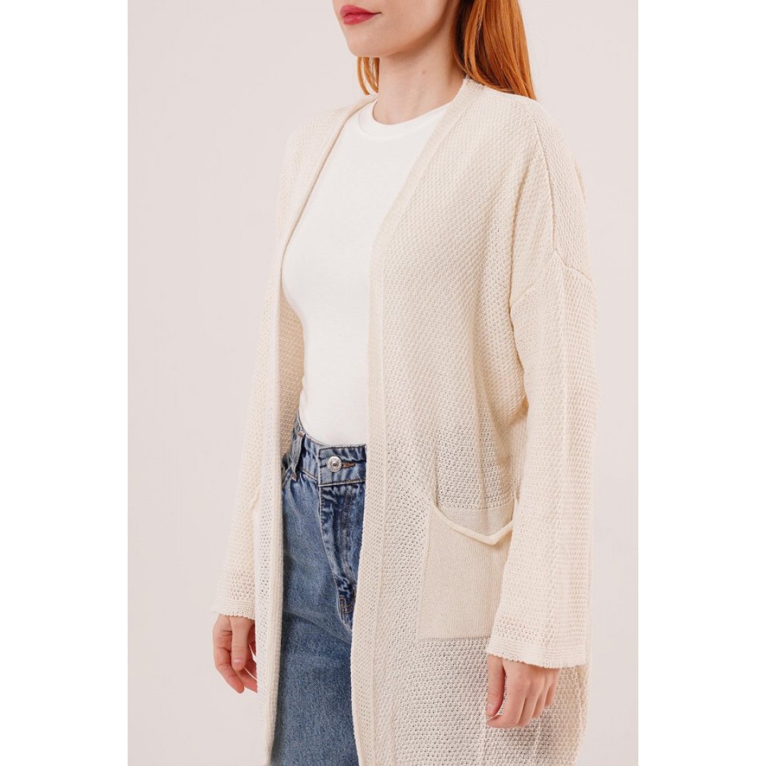 Cepli Salaş Model Triko Uzun Krem Hırka 149572 Cepli Salaş Model Triko Uzun Krem Hırka 149572
