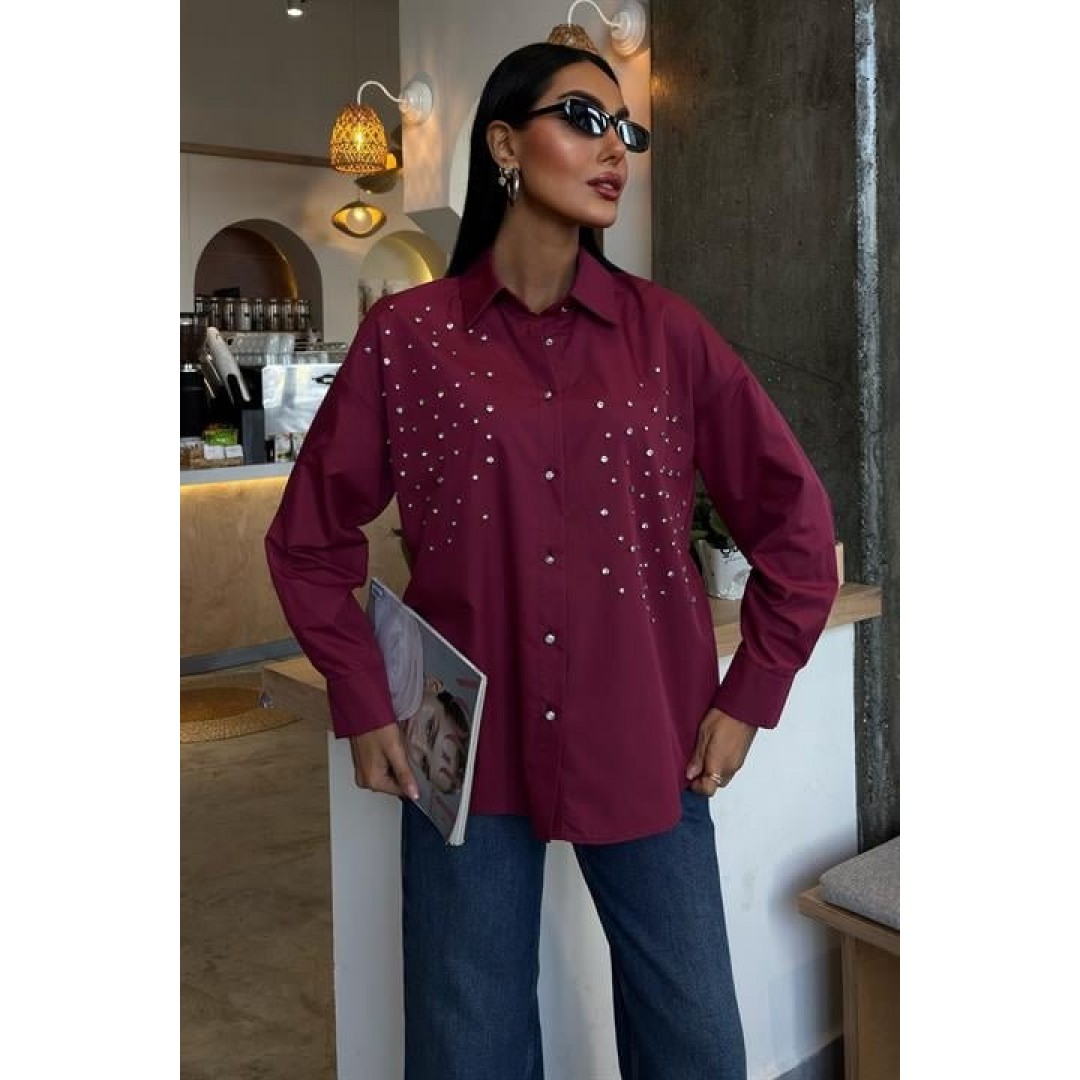 Kristal Taş Çakımlı Poplin Gömlek 3413 158516 Kristal Taş Çakımlı Poplin Gömlek 3413 158516