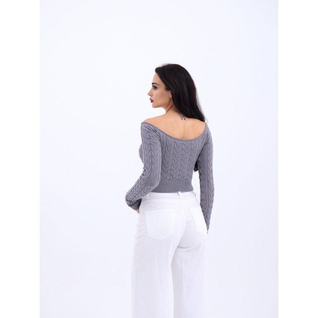42241 TRİKO KAYIK YAKA CROP-GRİ 143849
