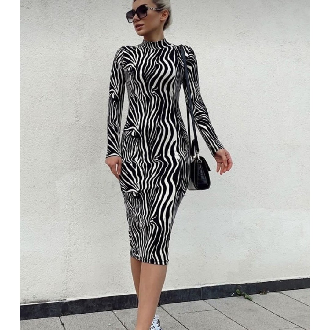 Kadın Zebra Desen Süet Kumaş Fırsat ürün Midi Boy Elbise - 141002 Kadın Zebra Desen Süet Kumaş Fırsat ürün Midi Boy Elbise - 141002