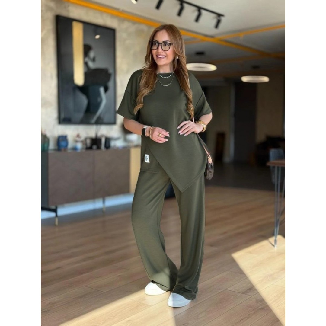 Kadın Kısa Kollu Bisiklet Yaka Asimetrik Viskon Iki Iplik Bluz Ve Pantolon Ikili Takım 163636 Kadın Kısa Kollu Bisiklet Yaka Asimetrik Viskon Iki Iplik Bluz Ve Pantolon Ikili Takım 163636