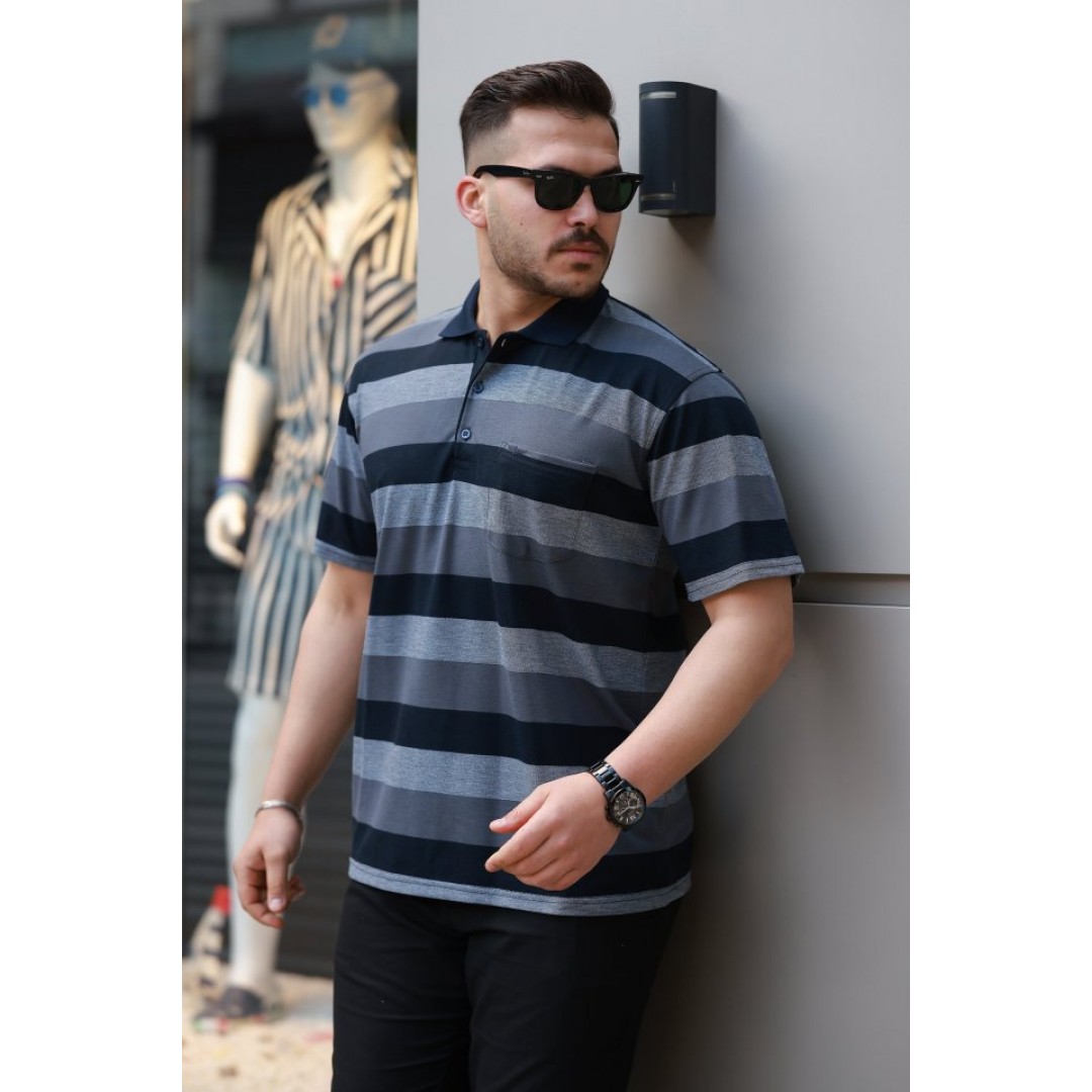 Erkek Yakalı çok Renkli Kısa Kollu T-shirt