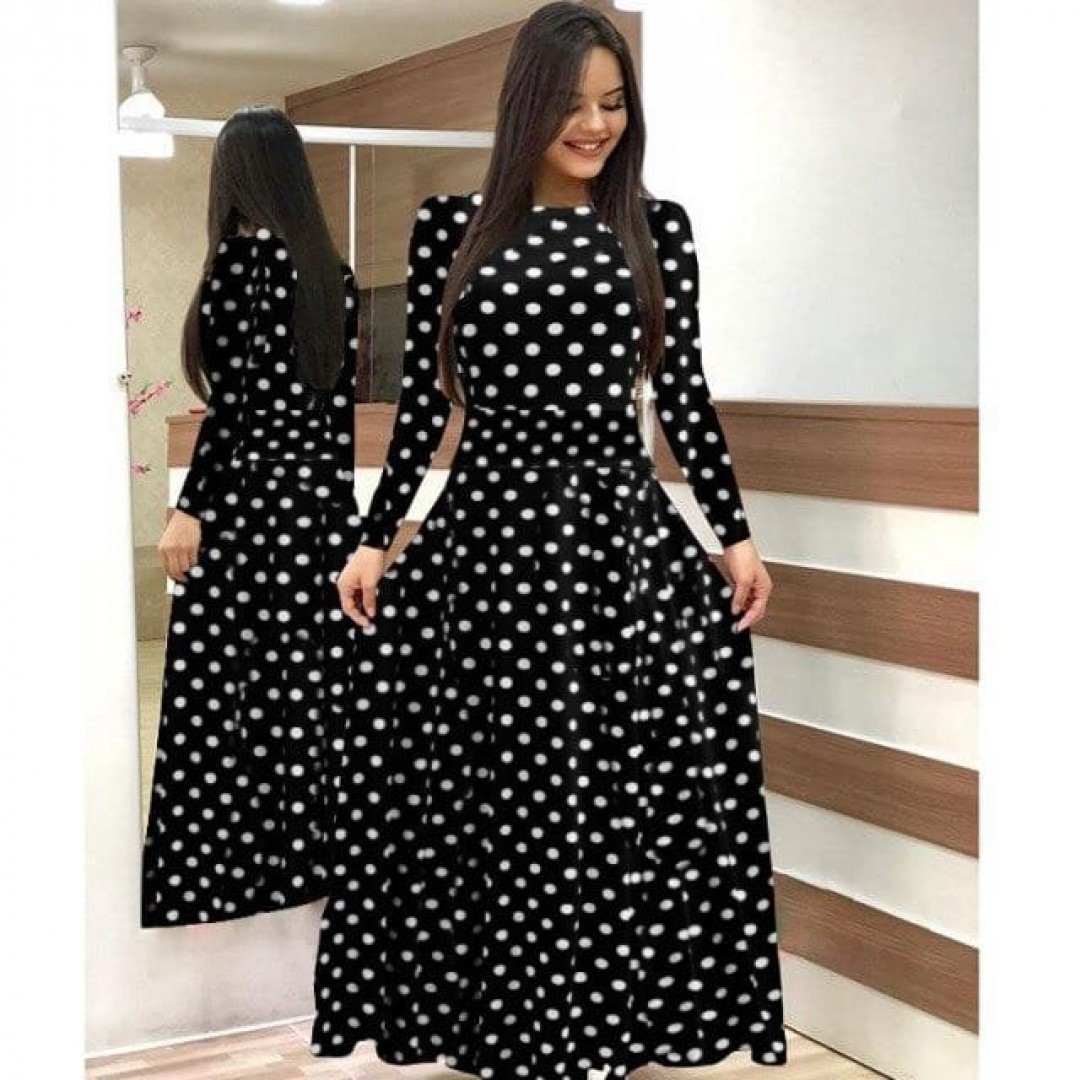 Kadın Krep Kumaş Uzun Kollu Tam Boy Puantiyeli Elbise 132 Cm 46928 Kadın Krep Kumaş Uzun Kollu Tam Boy Puantiyeli Elbise 132 Cm 46928