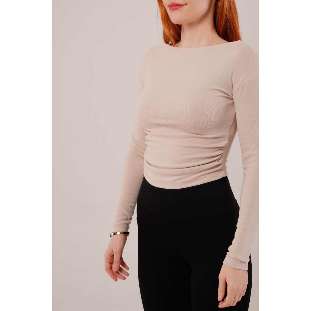 Yaka Detay Uzun Kollu Basic Krem Bluz 147416 Yaka Detay Uzun Kollu Basic Krem Bluz 147416