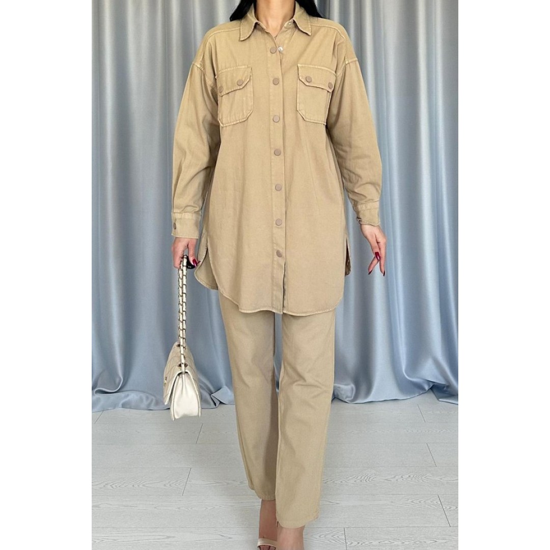 Camel Yıkamalı Gömlek Ve Pantolon Takım 153809 Camel Yıkamalı Gömlek Ve Pantolon Takım 153809