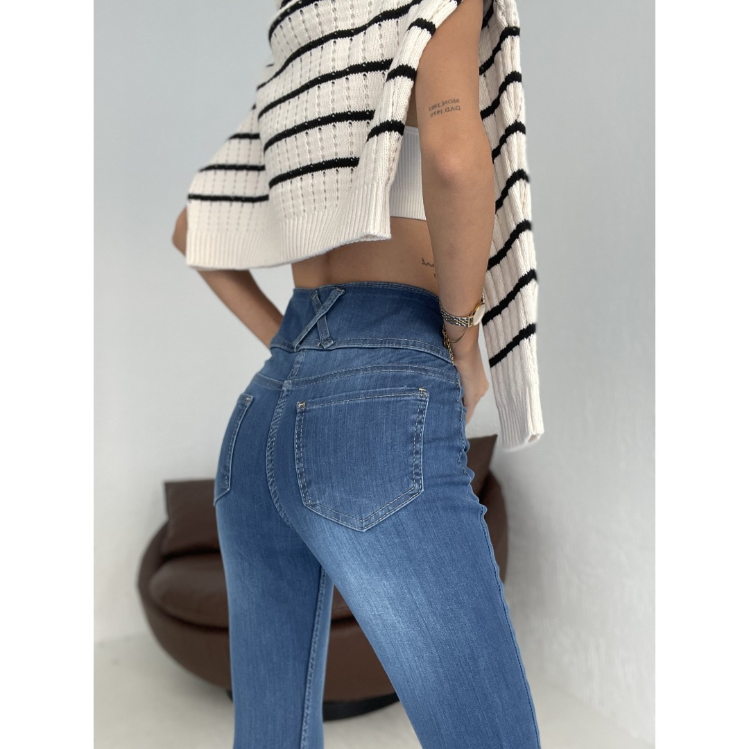 Yüksek Bel Likralı Jean Pantolon 90 Cm 47252