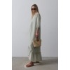 Çizgili Oversize V Yaka Elbise - Haki - 154467 Çizgili Oversize V Yaka Elbise - Haki - 154467