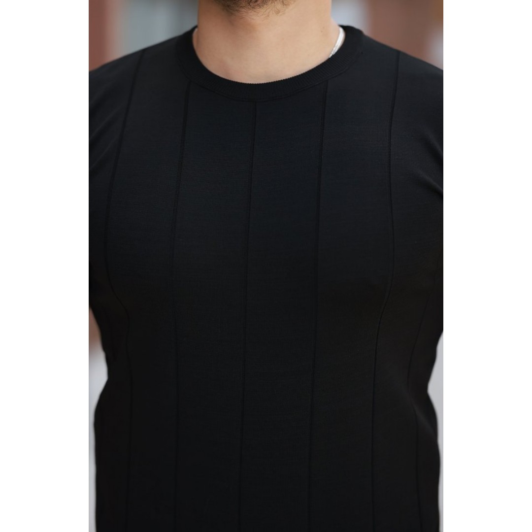 Erkek Ince çizgi Dokulu Bisiklet Yaka Kısa Kollu T-shirt - 162325 Erkek Ince çizgi Dokulu Bisiklet Yaka Kısa Kollu T-shirt - 162325