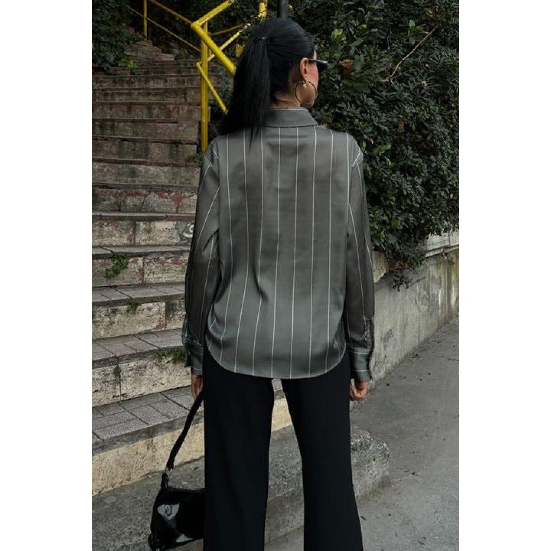 Chanel Saten Premium Çizgili Gömlek 3411 158493 Chanel Saten Premium Çizgili Gömlek 3411 158493