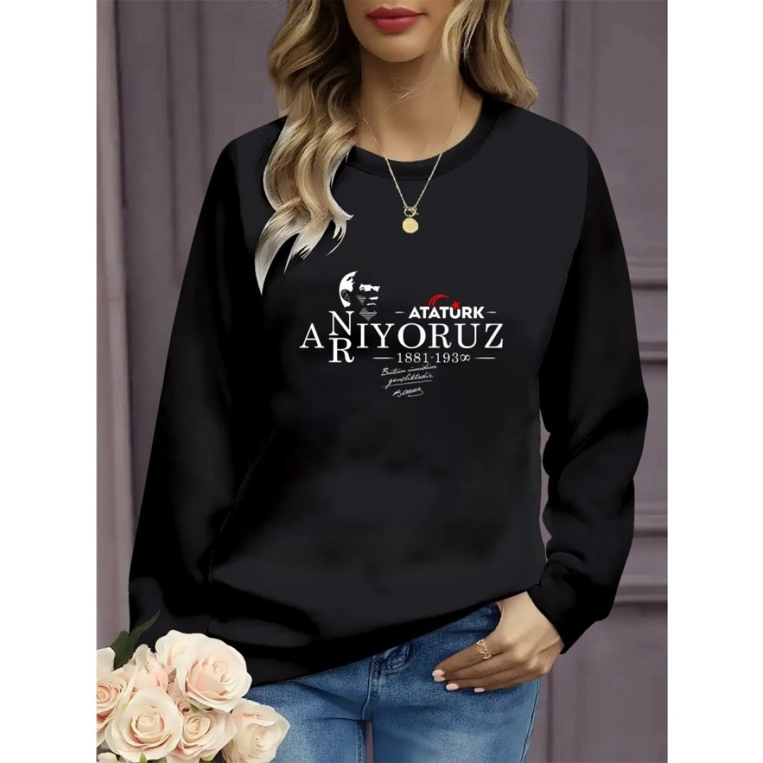 Kadın Uzun Kollu 10 Kasım Atatürkü Anma Gününe Özel Viskon İki İplik Kumaş Sweat 133885 Kadın Uzun Kollu 10 Kasım Atatürkü Anma Gününe Özel Viskon İki İplik Kumaş Sweat 133885